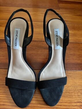 Steve Madden Wafer Black Open-Toe Slingback Block Heels